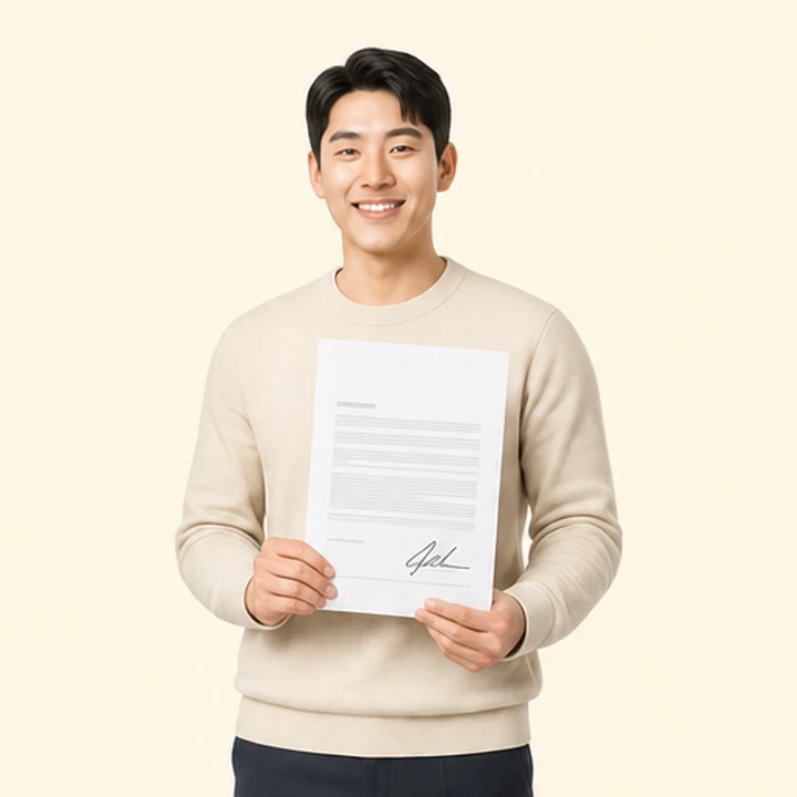 무보증 장기렌트카 서면 견적서를 들고 있는 고객